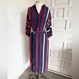 Zara Basic Multicolor Striped Long Maxi Shirt Dress Button Down Size XS